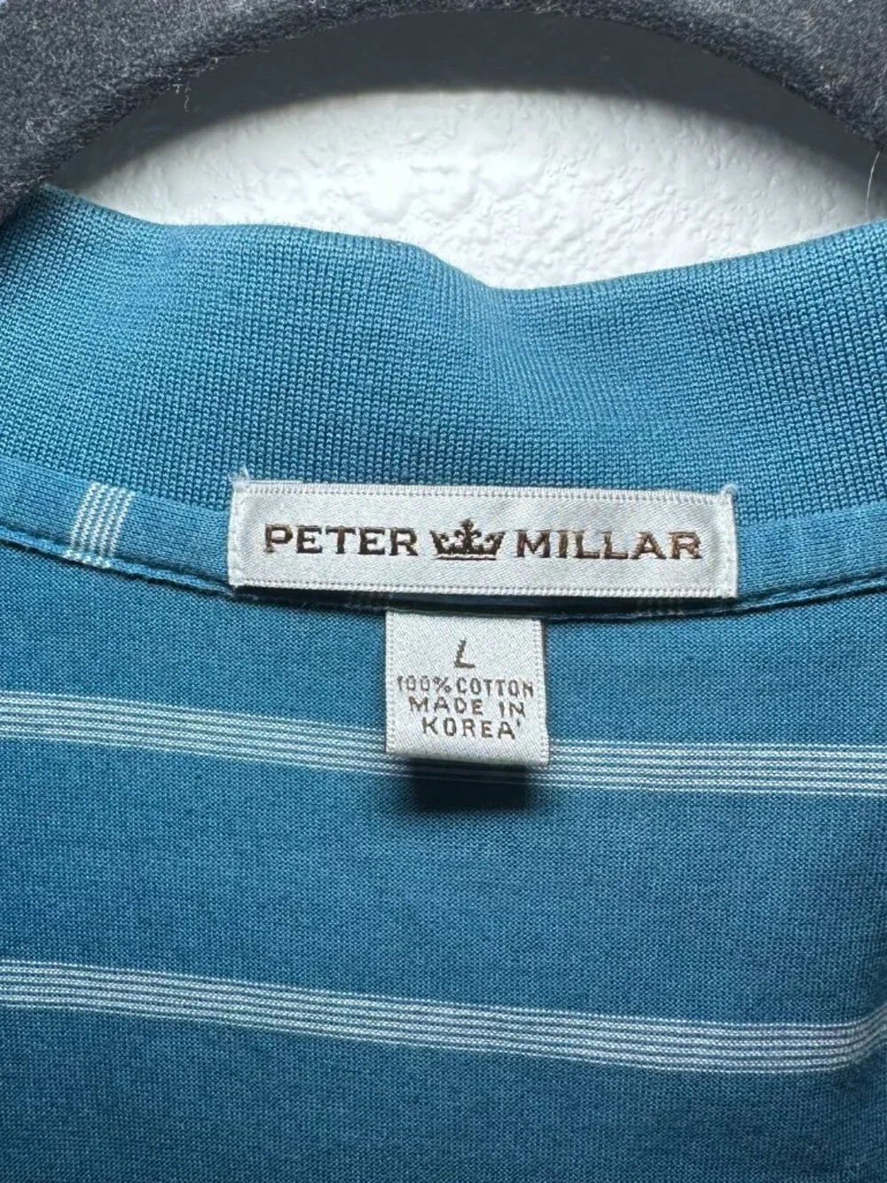 Peter Millar Men's Blue White Striped Button Up Polo Shirt Size Large